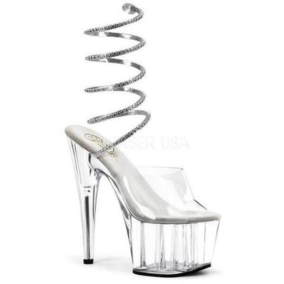 PLEASER CLEAR/SILVER PLATFORMS ANKLE WRAPS HEELS SZ 7 - Picture 1 of 5